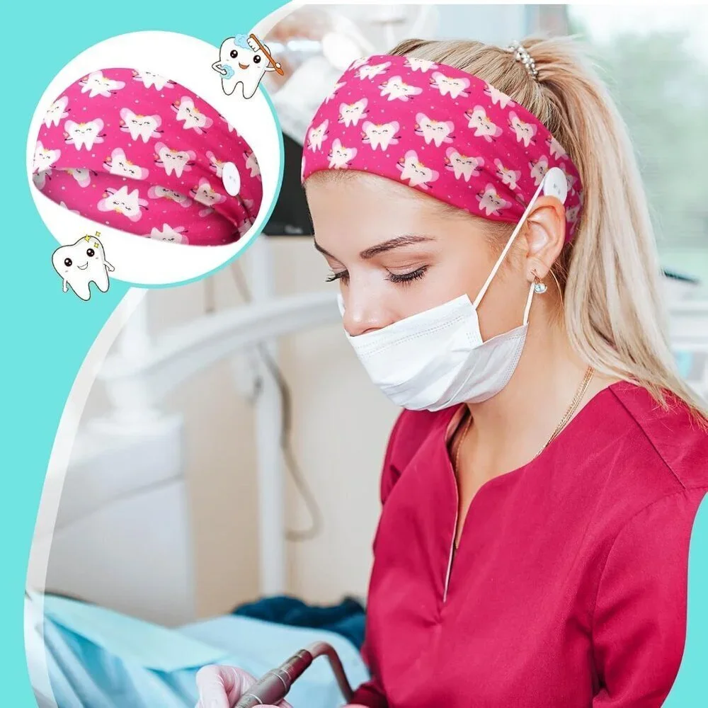 12 Pcs Nursing Headbands Non Slip Elastic with Buttons for Mask Mask Relief